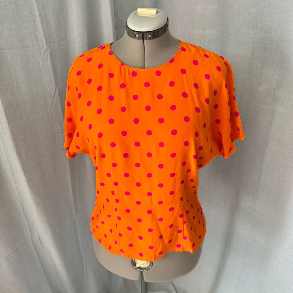 Dana Bachman Vibrant Orange Polka Dot Blouse
